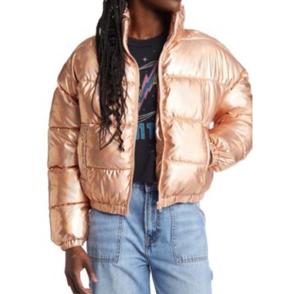 BP. Pearlized Puffer Jacket in Peach. Size XL
